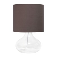 Simple Designs Lt2063Clg Small Glass Raindrop Bedside Table Lamp With Gray Fabric Shade Clear