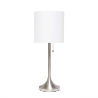 Simple Designs Lt1076Bnw Tapered Fabric Drum Shade Table Lamp Brushed Nickel And White