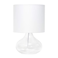 Simple Designs Lt2063Clw Small Glass Raindrop Bedside Table Lamp With White Fabric Shade Clear