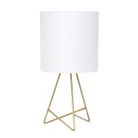 Simple Designs Lt2066-Gdw 135 Down To The Wire Metal Table Lamp With Fabric Shade, Gold With White Shade