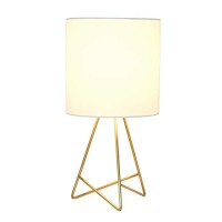 Simple Designs Lt2066-Gdw 135 Down To The Wire Metal Table Lamp With Fabric Shade, Gold With White Shade