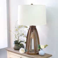 Vintage Farmhouse Wood And Netted 2 Light Table Lamp Old Wood