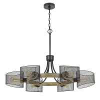 60W x 6 Dronten metalwood chandelier with mesh shades Edison bulbs are NOT included