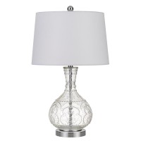 150W Nador Glass Table Lamp With Taper Drum Hardback Fabric Shade