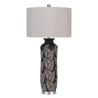 150W 3 way Shiloh ceramic table lamp with leaf design and drum hardback fabric shade