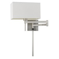 60W Robson wall swing arm reading lamp with rectangular hardback fabric shade 3 ft wire cover included