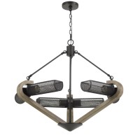 60W x 6 Baden metalwood chandelier with mesh shades Edison bulbs are NOT included