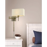 60W Robson wall swing arm reading lamp with rectangular hardback fabric shade 3 ft wire cover included