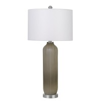 150W Catalina glass table lamp with drum hardback fabric shade