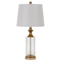 100W Breda glass table lamp with taper drum hardback fabric shade Priced and sold as pairs