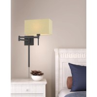 60W Robson Wall Swing Arm Reading Lamp With Rectangular Hardback Fabric Shade 3 Ft Wire Cover Included Wl2930Db