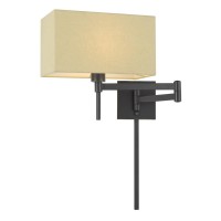 60W Robson Wall Swing Arm Reading Lamp With Rectangular Hardback Fabric Shade 3 Ft Wire Cover Included Wl2930Db