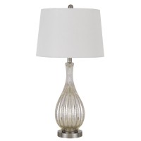 100W Goch crackle glass table lamp with taper drum hardback linen shade Priced and sold as pairs