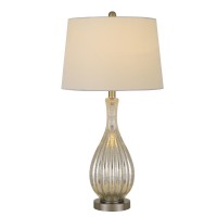 100W Goch crackle glass table lamp with taper drum hardback linen shade Priced and sold as pairs