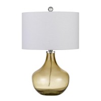 150W Logan glass table lamp with drum hardback fabric shade