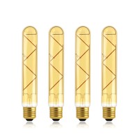 Helloify T10 Dimmable Vintage Led Edison Tubular Bulb, 40W Equivalent, High Brightness, Warm White 2500K, Amber Glass, Tube Cover Light, E26 Screw Base, 4 Pack