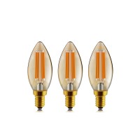 Helloify B11 Dimmable Vintage Led Edison Candelabra Bulb, 60W Equivalent, High Brightness, 2500K Warm White Light, Amber Glass, Candles/Chandelier Style, E12 Screw Base, 3Pcs