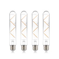 Helloify T10 Dimmable Vintage Led Edison Tubular Bulb, 40W Equivalent, High Brightness, Warm White 2700K, Clear Glass, Tube Cover Light, E26 Screw Base, 4 Pack