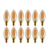 Helloify B11 Dimmable Vintage Led Edison Candelabra Bulb, 60W Equivalent, High Brightness, Warm White 2500K, Amber Glass, Candles/Chandelier Style, E12 Screw Base, 12 Pack