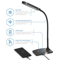 Tw Lighting Ivy-40Wt The Ivy Led Desk Lamp With Usb Port, 3-Way Touch Switch, Black