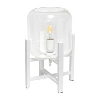 Simple Designs Lt1068Wht Wood Mounted Glass Cylinder Shade Table Lamp Whiteclear