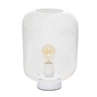 Simple Designs Lt1072Wht Metal Mesh Industrial Table Lamp White