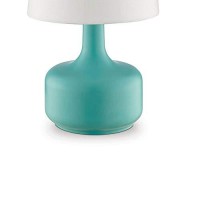 Benjara Metal Pot Belly Base Table Lamp With 3 Way Touch Light, White And Sky Blue