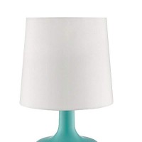 Benjara Metal Pot Belly Base Table Lamp With 3 Way Touch Light, White And Sky Blue