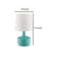 Benjara Metal Pot Belly Base Table Lamp With 3 Way Touch Light, White And Sky Blue