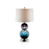 Benjara Table Lamp With Stacked Ball Base And Round Tier Support, Purple, Blue And Silver