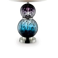 Benjara Table Lamp With Stacked Ball Base And Round Tier Support, Purple, Blue And Silver