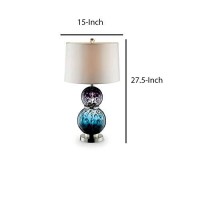 Benjara Table Lamp With Stacked Ball Base And Round Tier Support, Purple, Blue And Silver