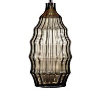 Benjara Bottle Like Base Table Lamp With Hand Blown Wavy Pattern, Silver And Brown