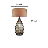 Benjara Bottle Like Base Table Lamp With Hand Blown Wavy Pattern, Silver And Brown