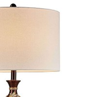 Benjara Table Lamp With Engraved Floral Motifs And Mosaic Details, Gold And Brown