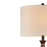 Benjara Table Lamp With Engraved Floral Motifs And Mosaic Details, Gold And Brown