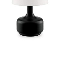 Benjara Pot Belly Base Table Lamp With Flared Shade And 3 Way Touch Light, Black