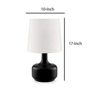 Benjara Pot Belly Base Table Lamp With Flared Shade And 3 Way Touch Light, Black