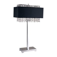 Benjara Table Lamp With Hanging Crystal And Rectangular Base, Silver And Black