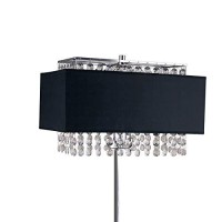 Benjara Table Lamp With Hanging Crystal And Rectangular Base, Silver And Black