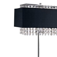 Benjara Table Lamp With Hanging Crystal And Rectangular Base, Silver And Black