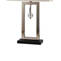 Benjara Contemporary Table Lamp With Rectangular Frame Base, Silver And Black