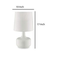 Benjara Contemporary Table Lamp With Tapered Drum Shade And Pot Belly Base, White