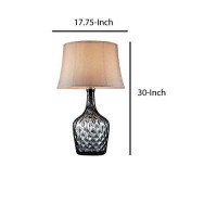 Benjara Contemporary Table Lamp With Hand Blown Glass Pattern, Gray And Gold