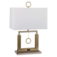 Benjara Table Lamp With Square Shaped Body And Pull Chain Switch, Gold And Silver