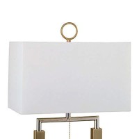 Benjara Table Lamp With Square Shaped Body And Pull Chain Switch, Gold And Silver