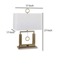 Benjara Table Lamp With Square Shaped Body And Pull Chain Switch, Gold And Silver