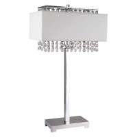 Benjara Table Lamp With Hanging Crystal And Rectangular Base, Silver And White