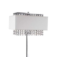 Benjara Table Lamp With Hanging Crystal And Rectangular Base, Silver And White