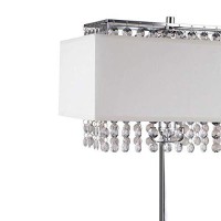 Benjara Table Lamp With Hanging Crystal And Rectangular Base, Silver And White